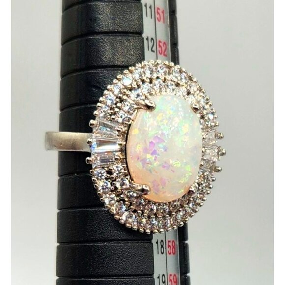 Silver Tone Faux Opal Ring - Size 7 - Picture 3 of 6